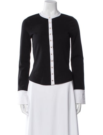 Cinq à Sept Crew Neck Long Sleeve Button-Up Top