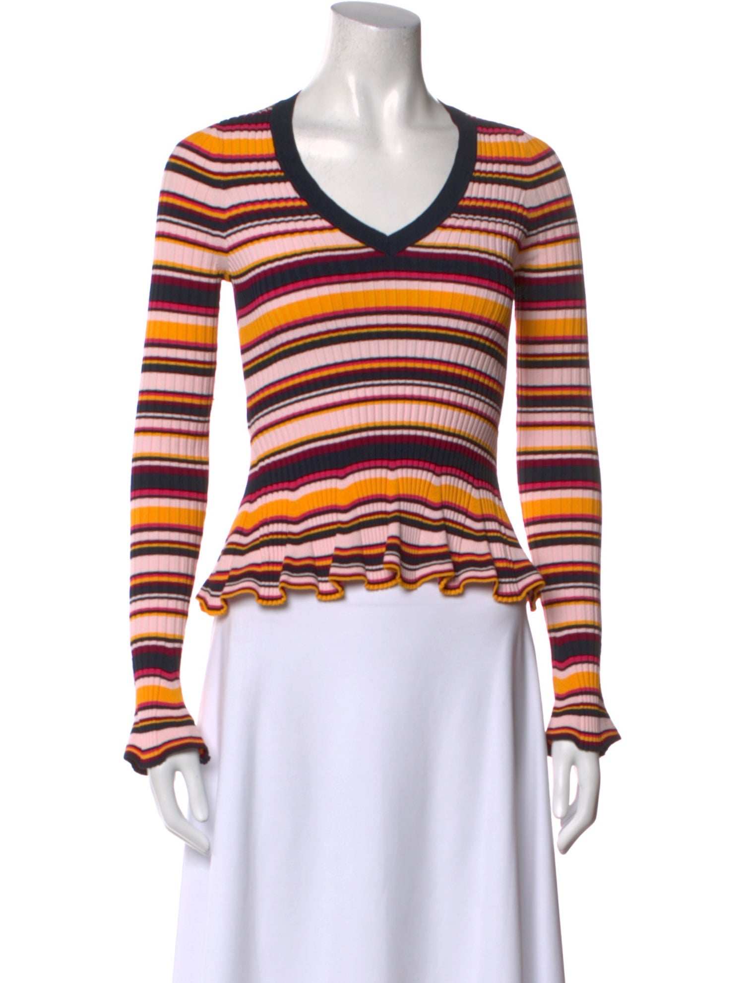 Cinq à Sept Striped V-Neck Top