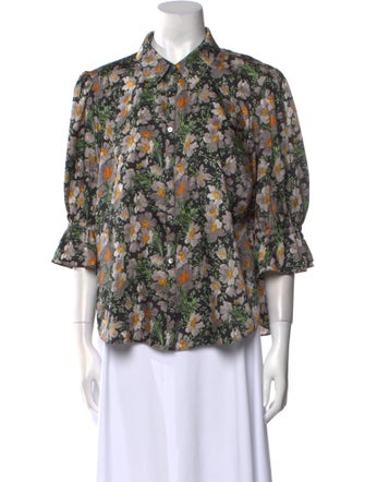 Cinq à Sept Floral Print Three-Quarter Sleeve Blouse