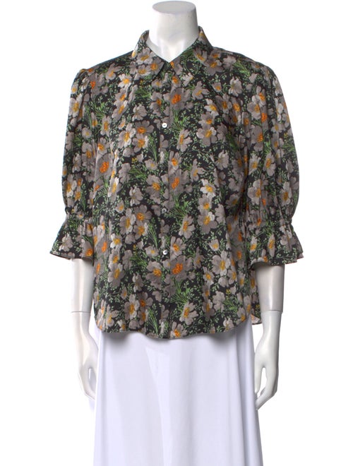 Cinq à Sept Floral Print Three-Quarter Sleeve Blouse