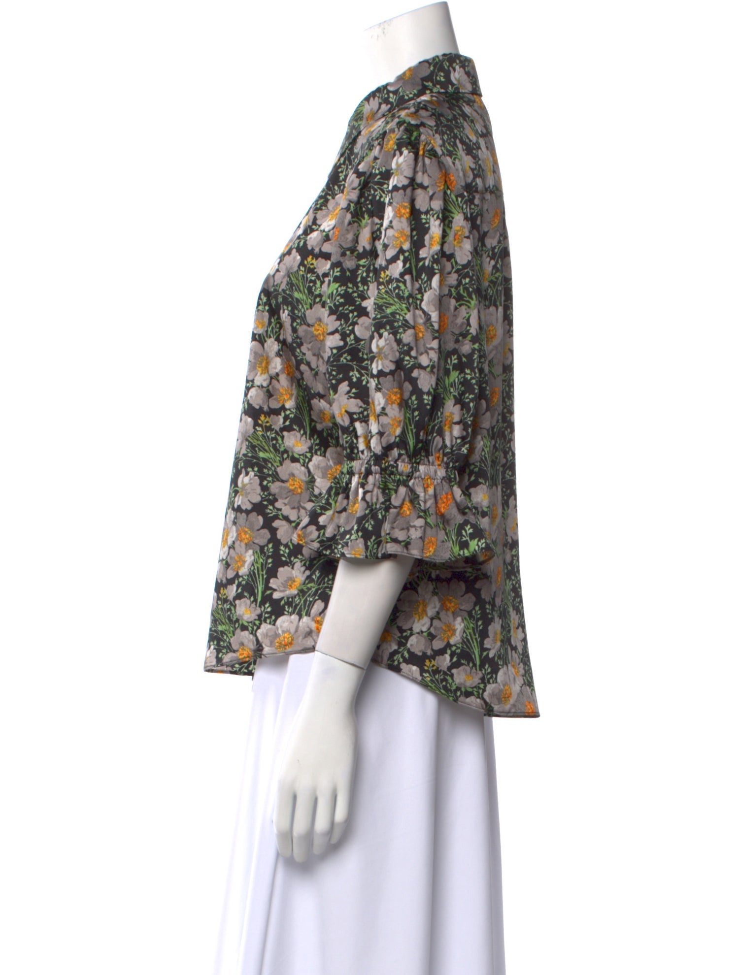 Cinq à Sept Floral Print Three-Quarter Sleeve Blouse