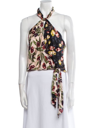 Cinq à Sept Silk Floral Print Crop Top