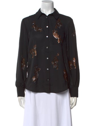Cinq à Sept Printed Long Sleeve Button-Up Top