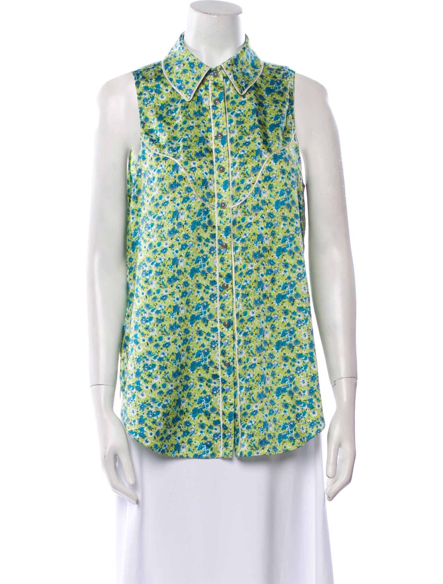 Cinq à Sept Floral Print Sleeveless Button-Up Top