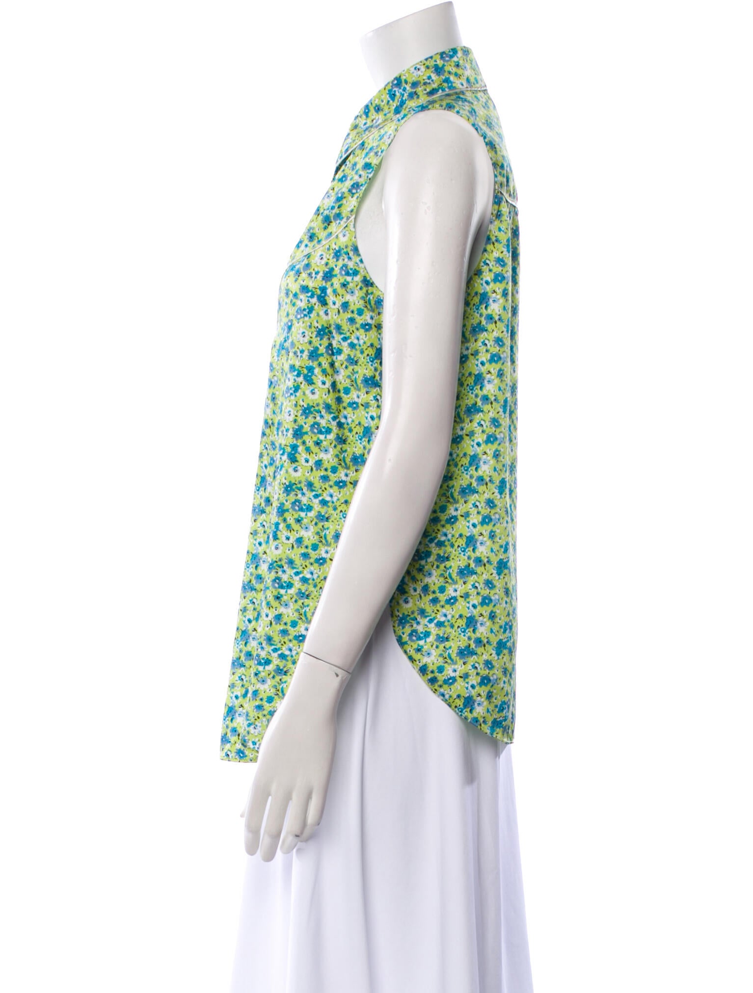 Cinq à Sept Floral Print Sleeveless Button-Up Top