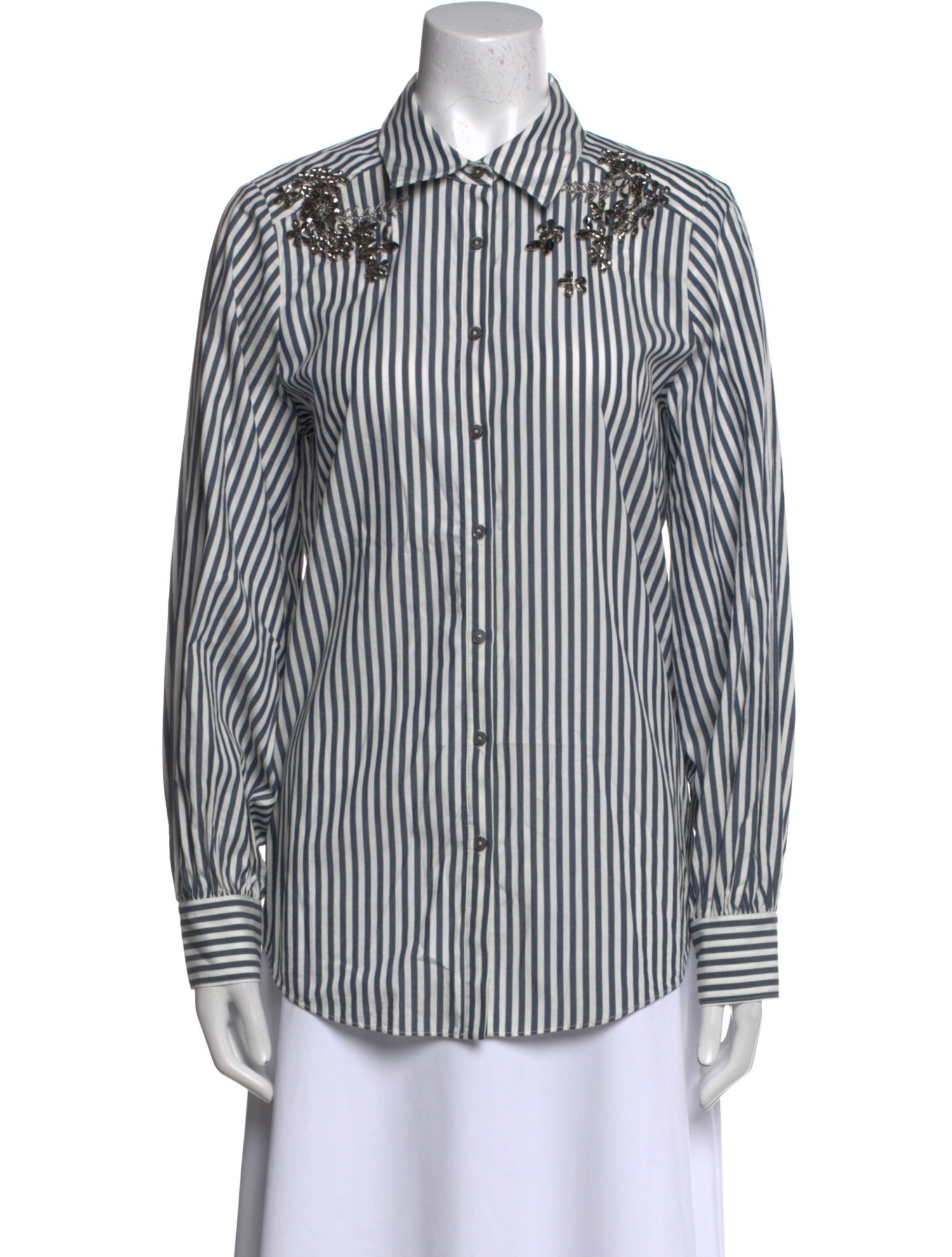 Cinq à Sept Striped Long Sleeve Button-Up Top