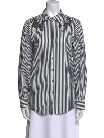 Cinq à Sept Striped Long Sleeve Button-Up Top