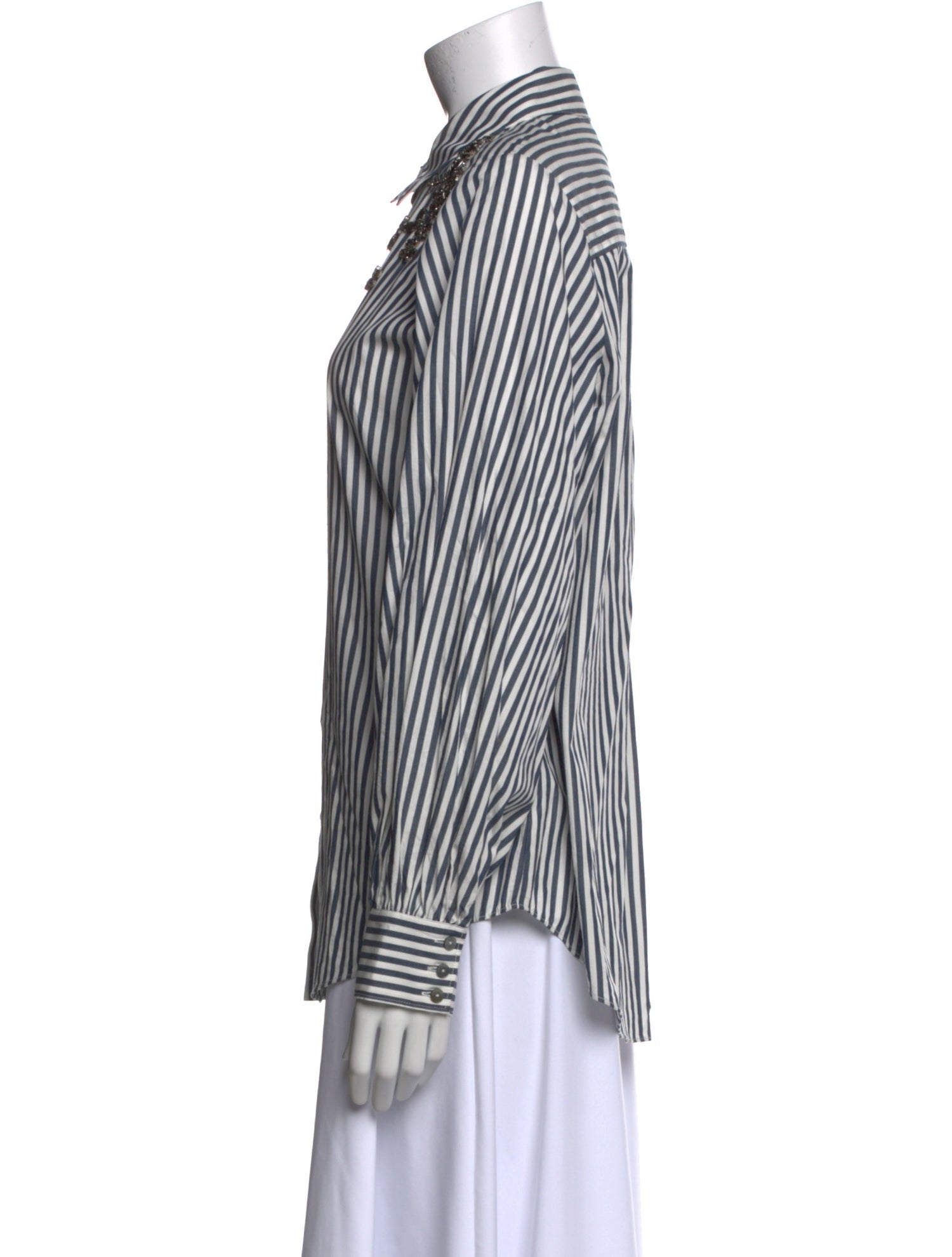 Cinq à Sept Striped Long Sleeve Button-Up Top
