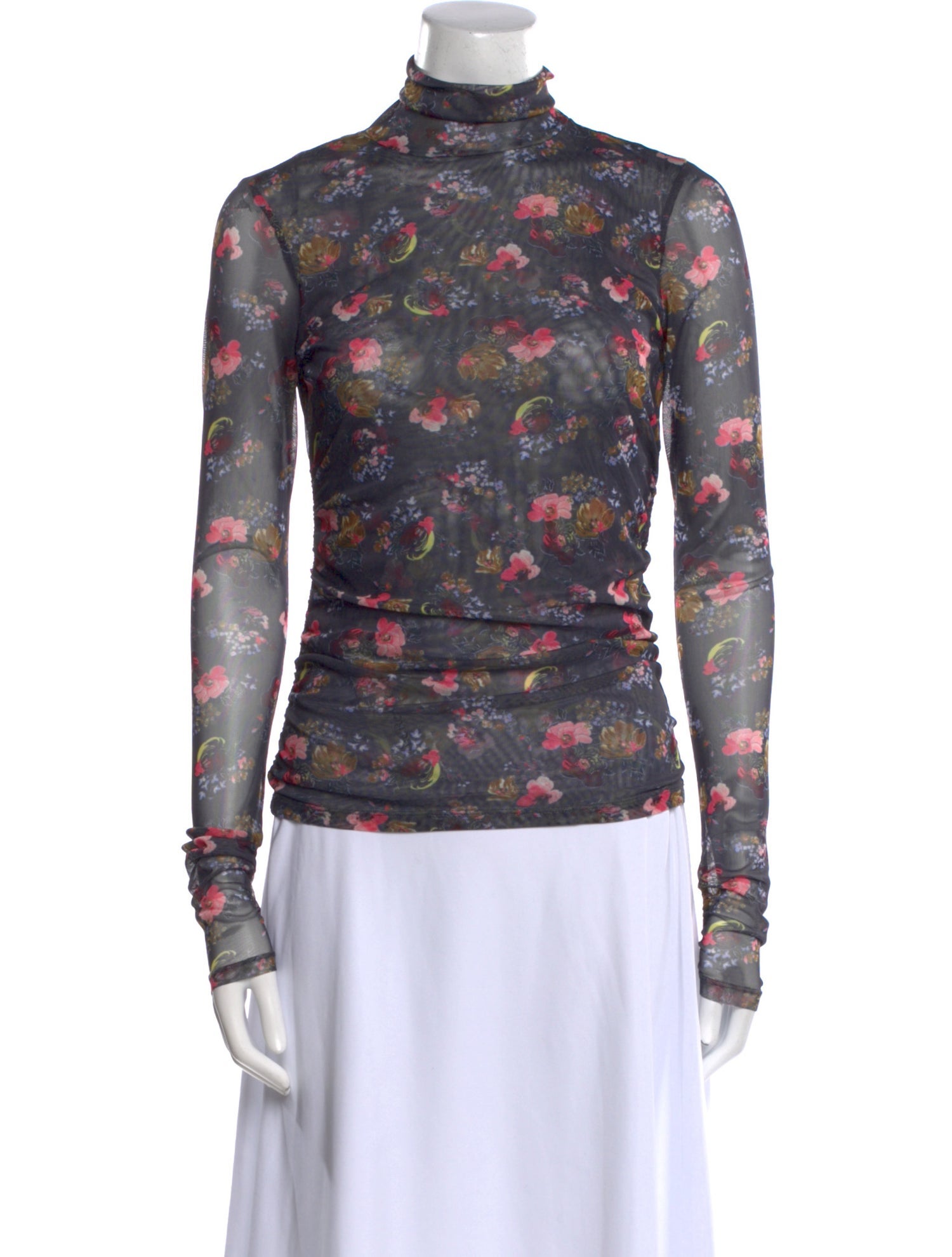 Cinq à Sept Floral Print Turtleneck Blouse