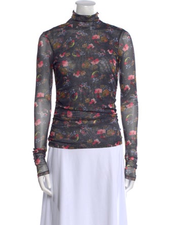 Cinq à Sept Floral Print Turtleneck Blouse