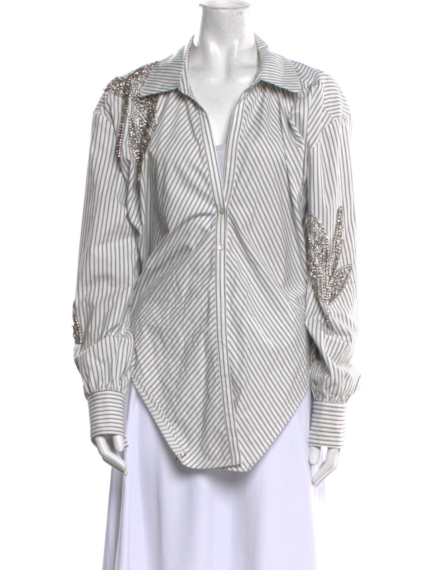 Cinq à Sept Striped Long Sleeve Button-Up Top