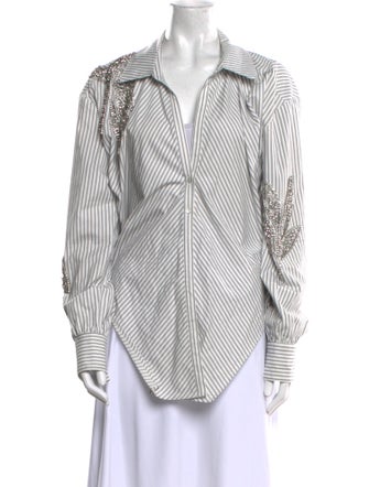 Cinq à Sept Striped Long Sleeve Button-Up Top