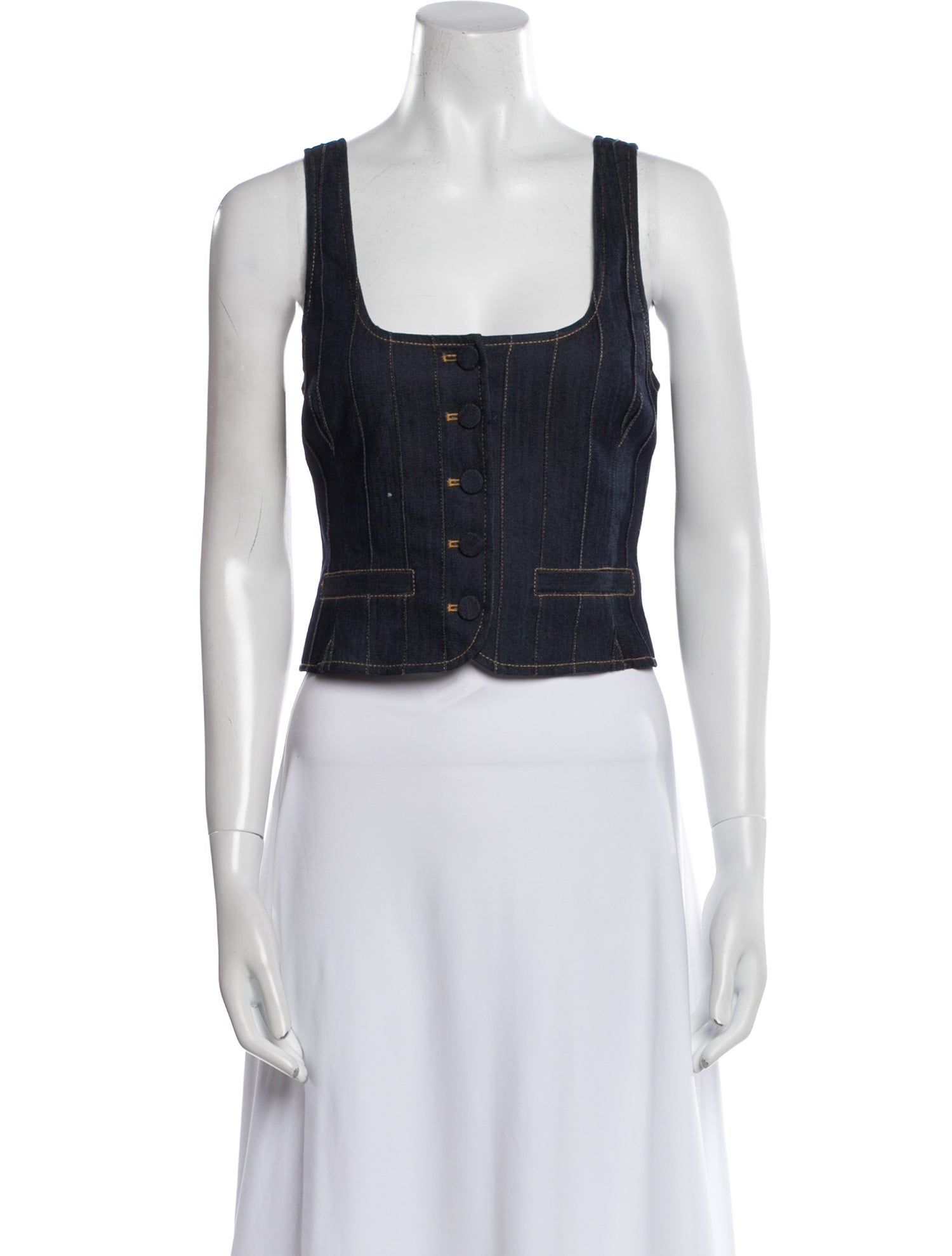 Cinq à Sept Square Neckline Sleeveless Crop Top