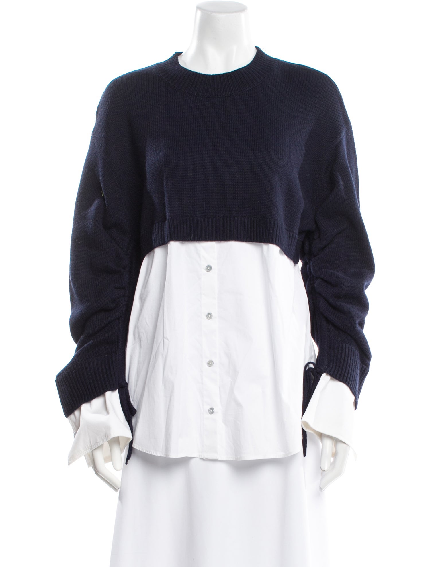 Cinq à Sept Crew Neck Long Sleeve Button-Up Top