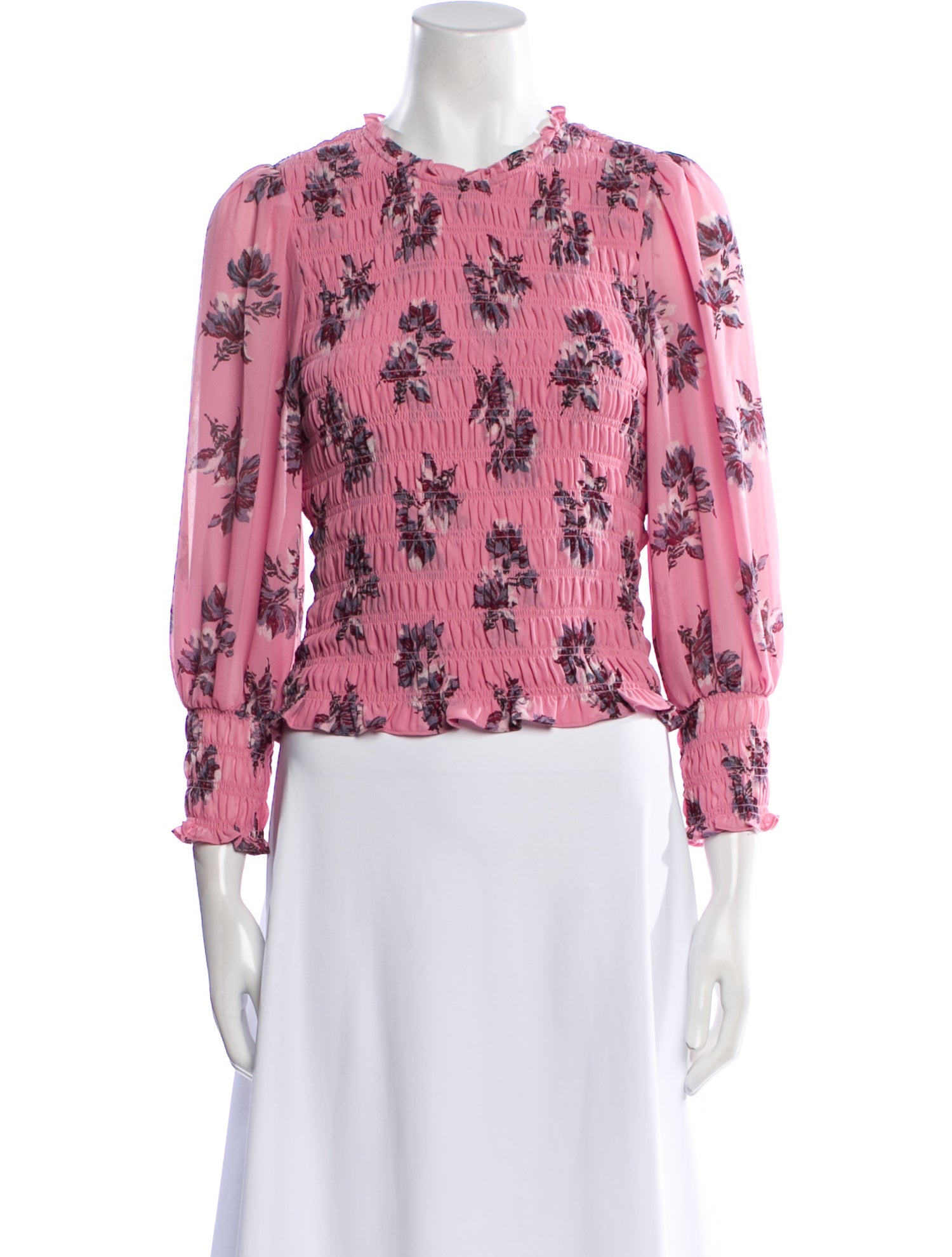 Cinq à Sept Floral Print Crew Neck Blouse