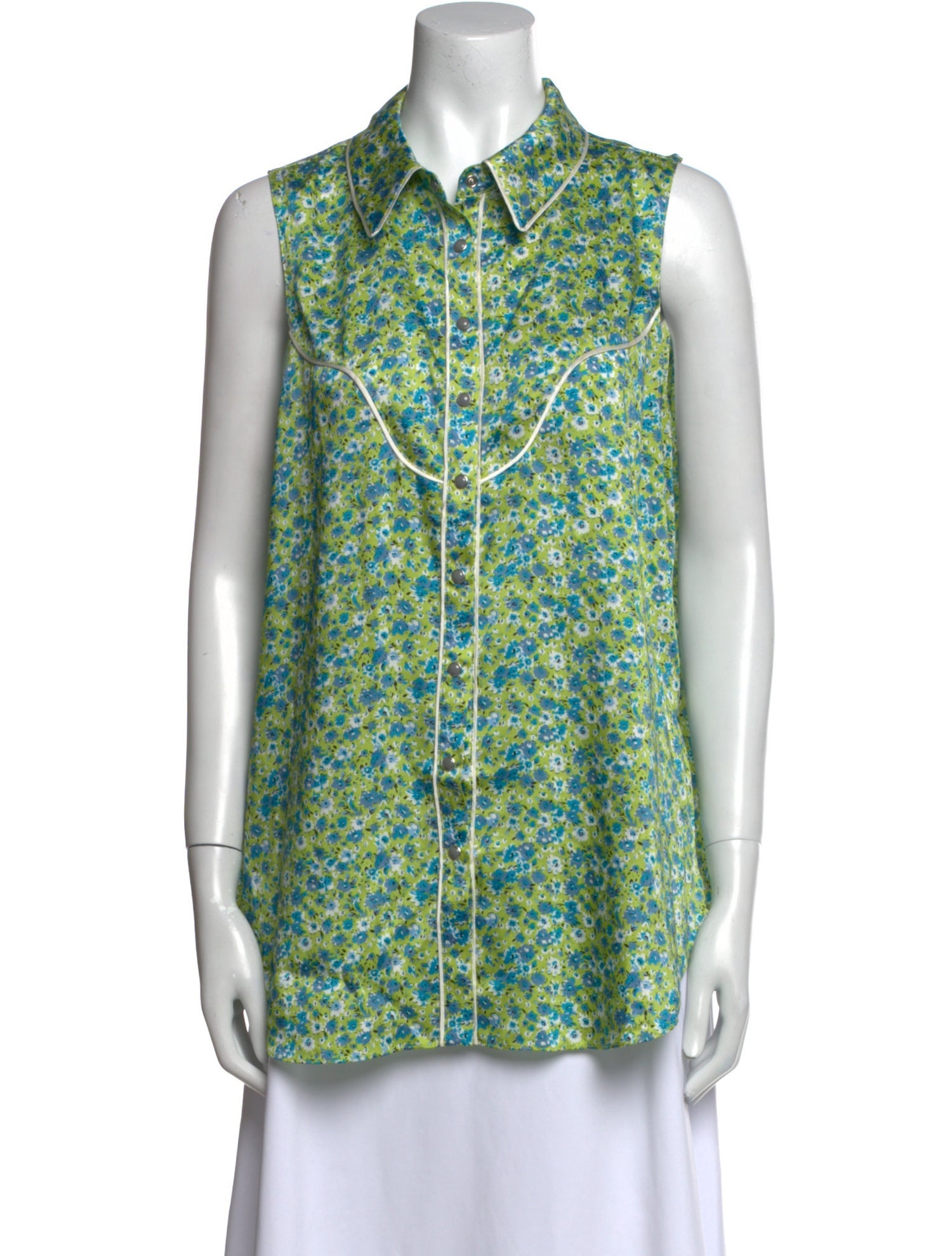 Cinq à Sept Floral Print Sleeveless Button-Up Top