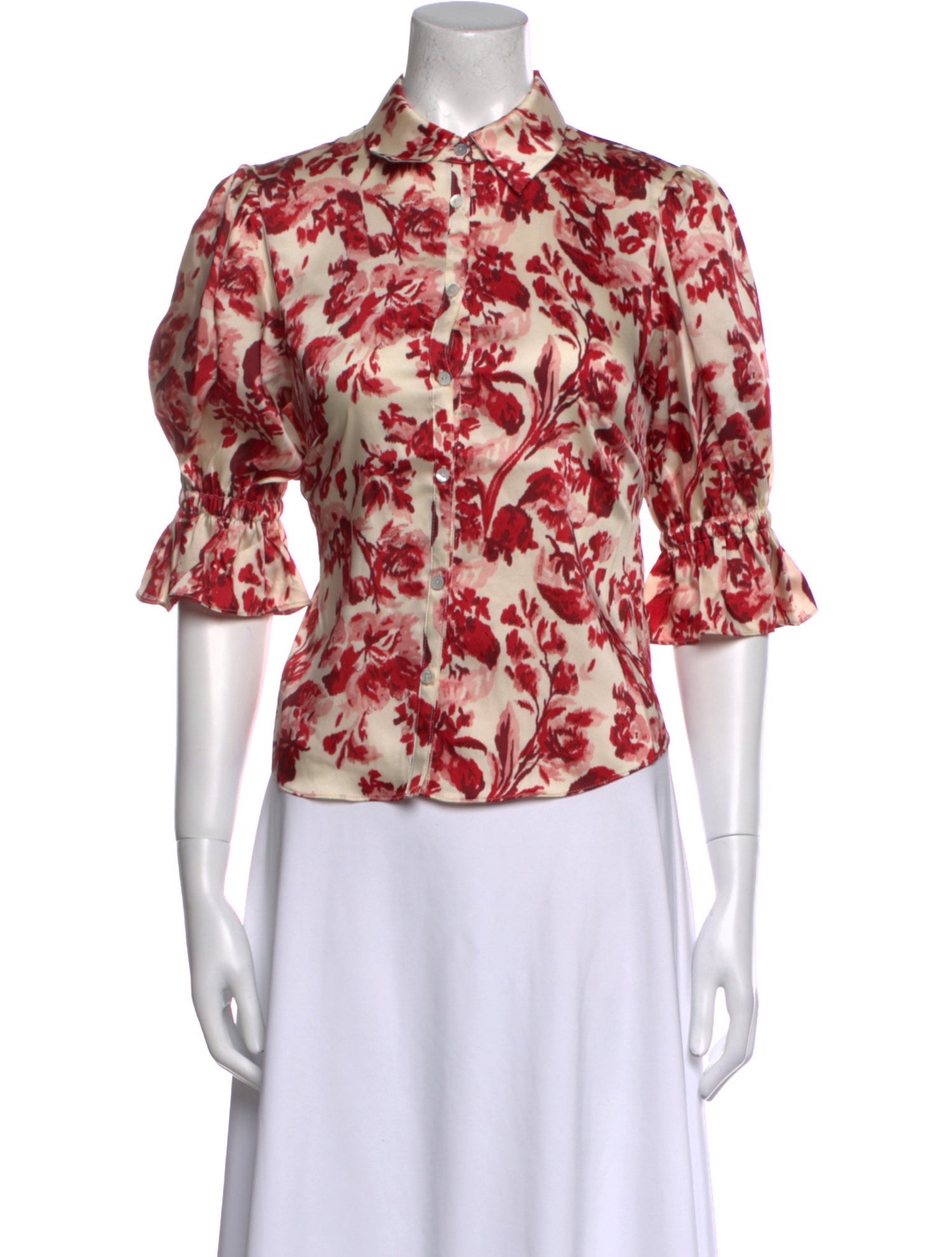 Cinq à Sept Floral Print Mock Neck Blouse