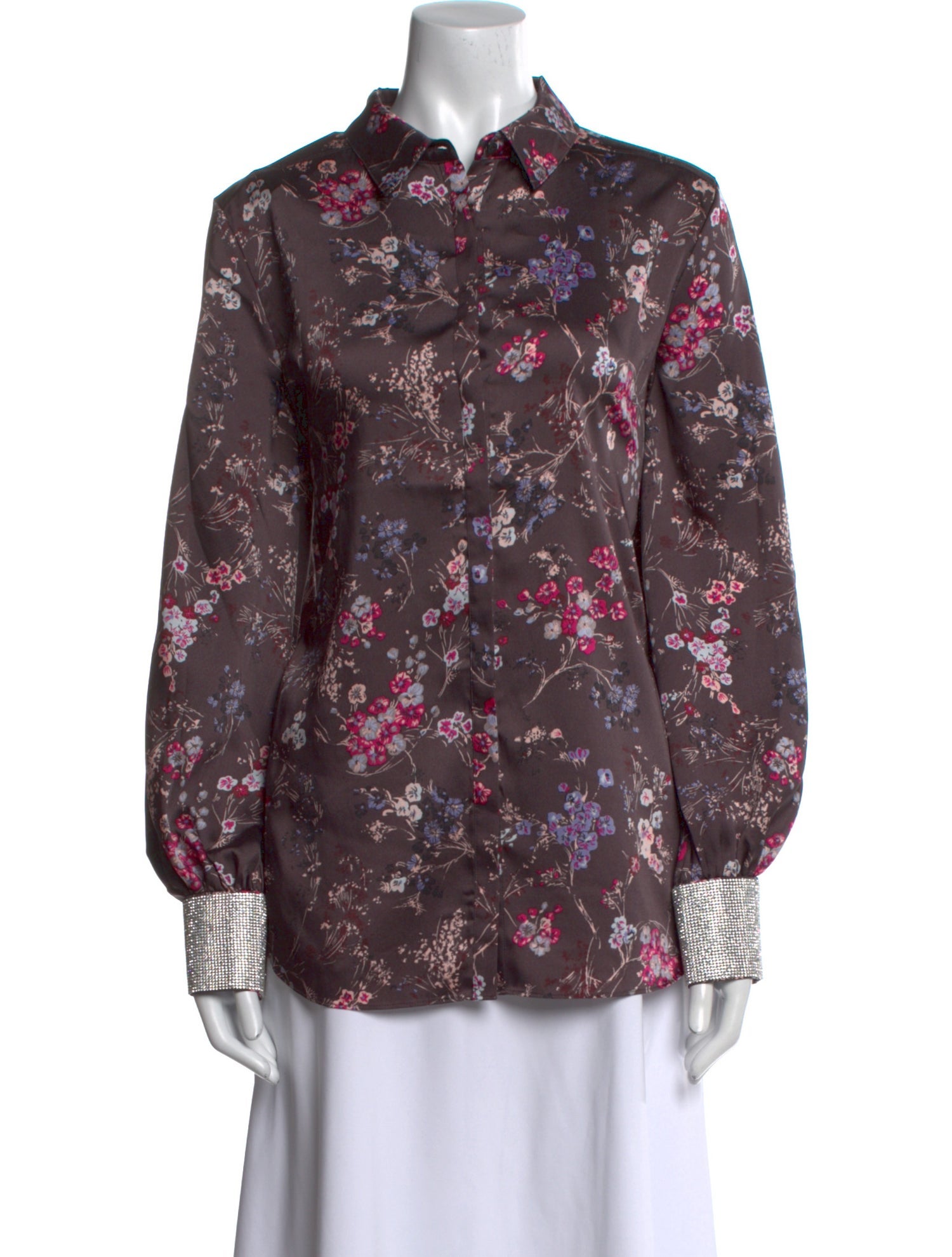 Cinq à Sept Floral Print Long Sleeve Button-Up Top w/ Tags