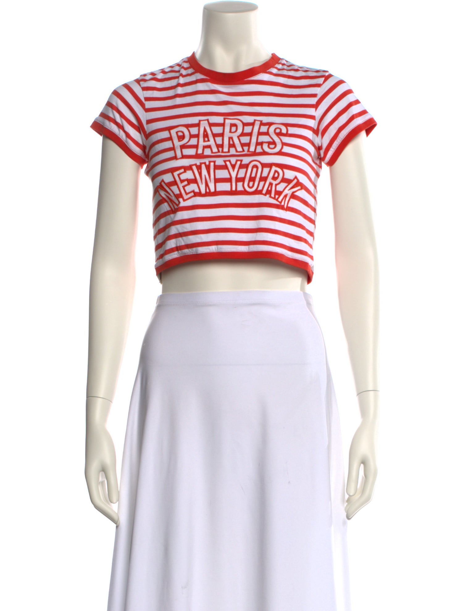 Cinq à Sept Striped Crew Neck Crop Top