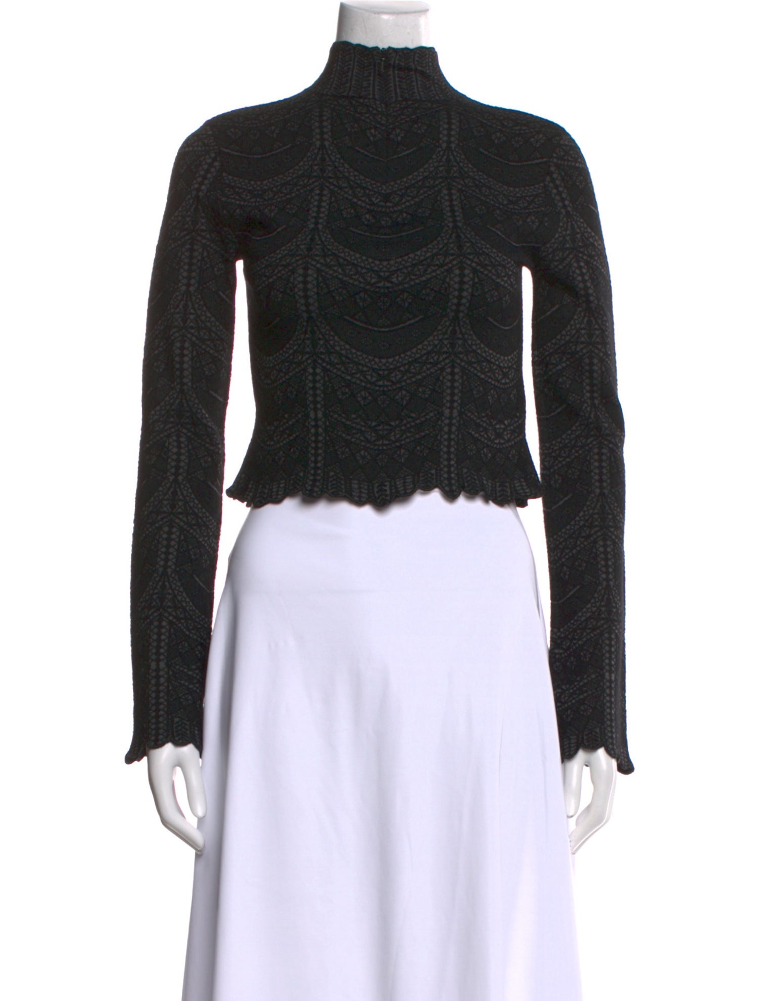 Cinq à Sept Lace Pattern Mock Neck Crop Top