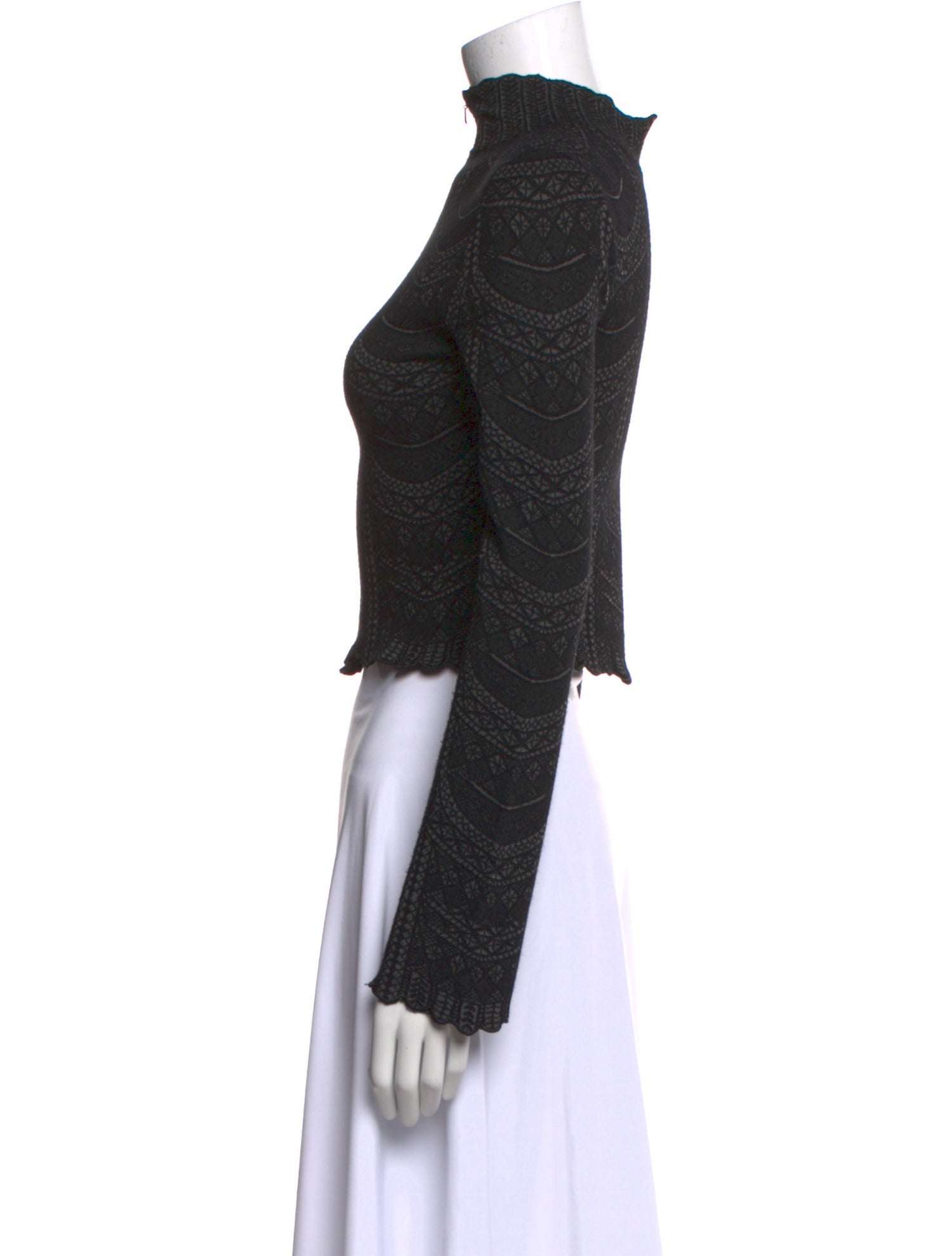 Cinq à Sept Lace Pattern Mock Neck Crop Top