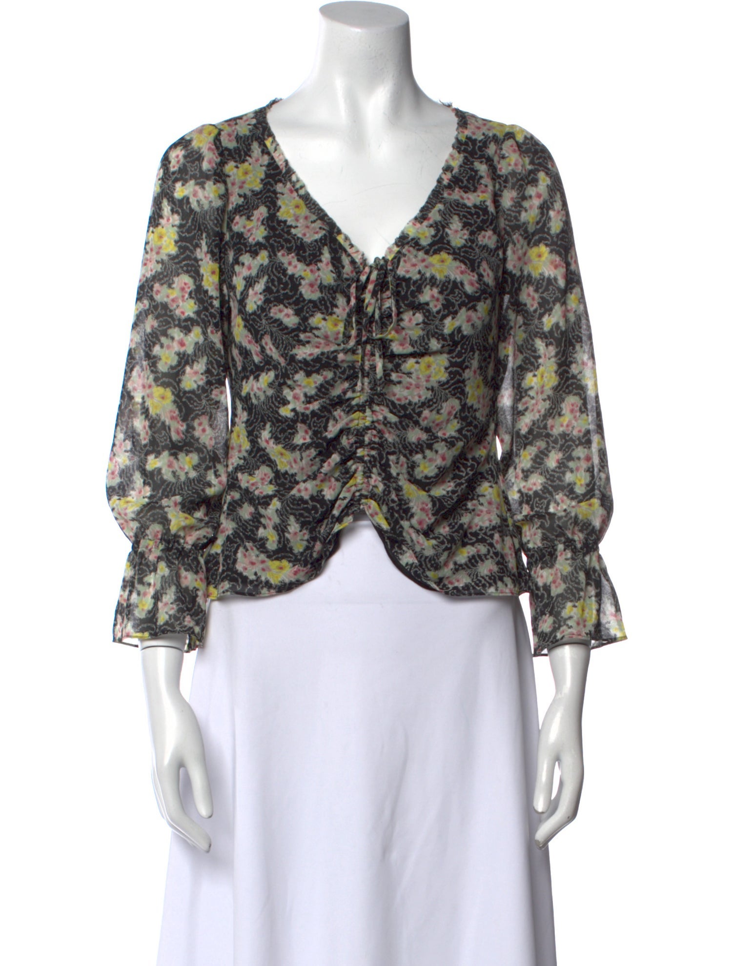Cinq à Sept Floral Print V-Neck Blouse
