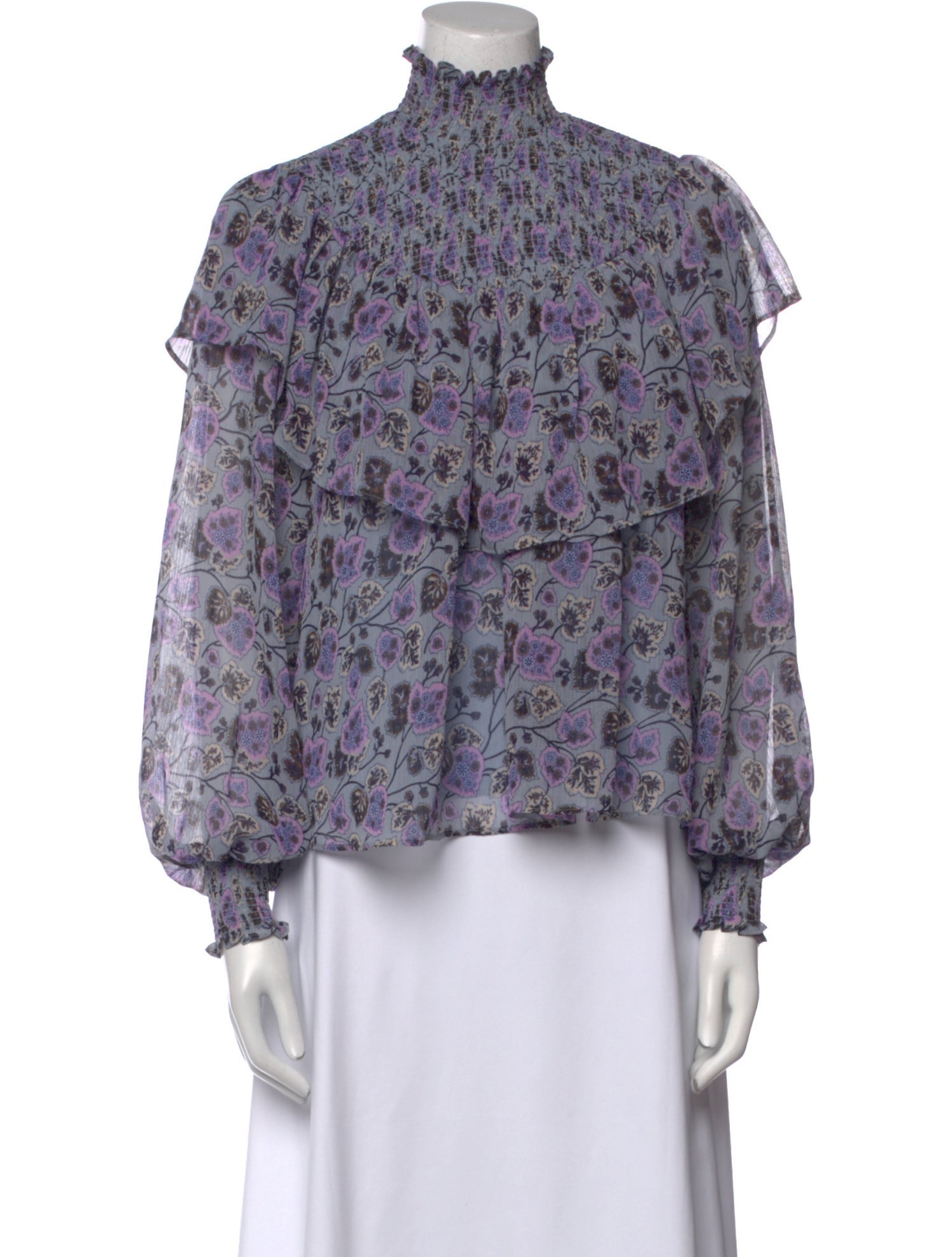 Cinq à Sept Floral Print Mock Neck Blouse w/ Tags