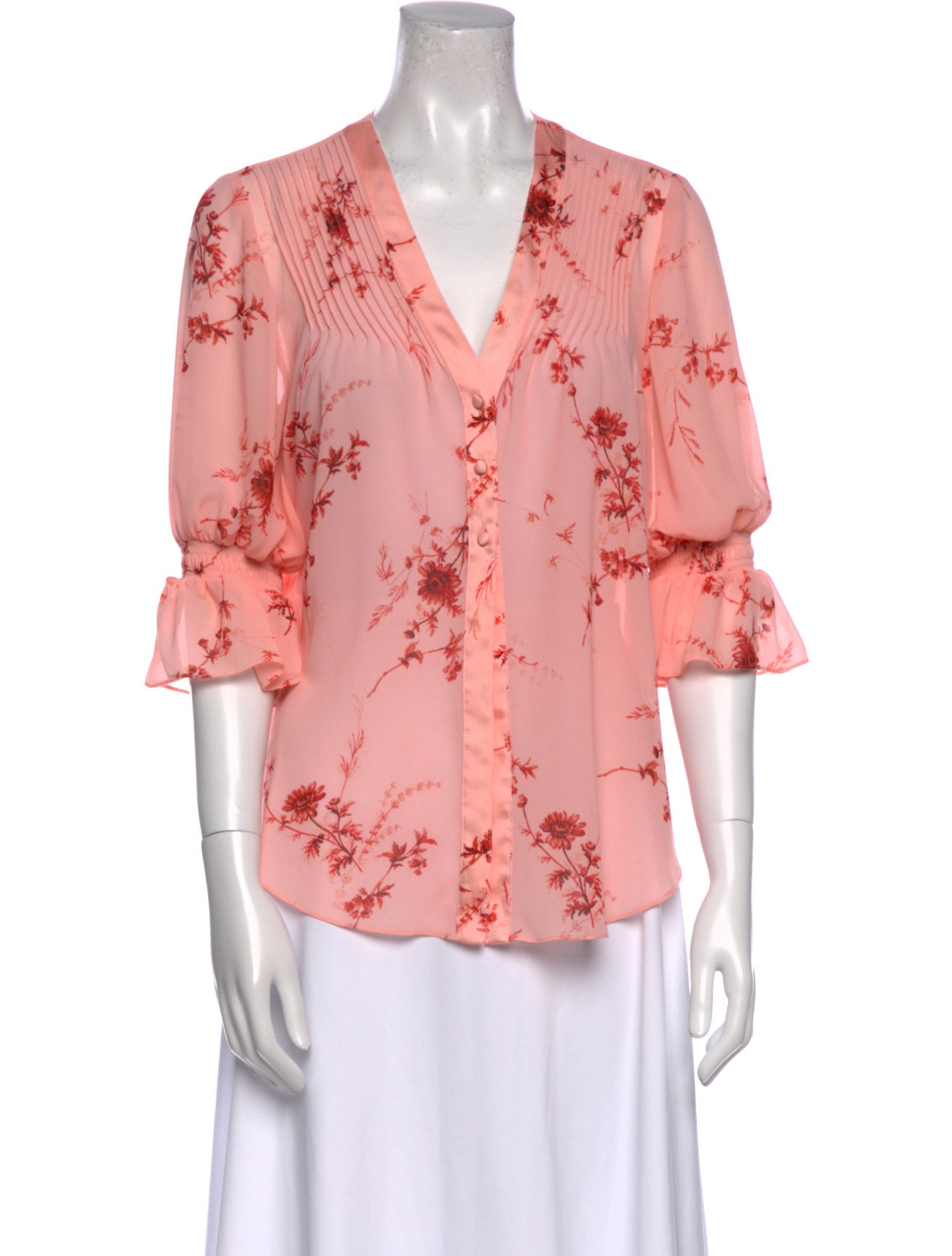 Cinq à Sept Floral Print V-Neck Blouse