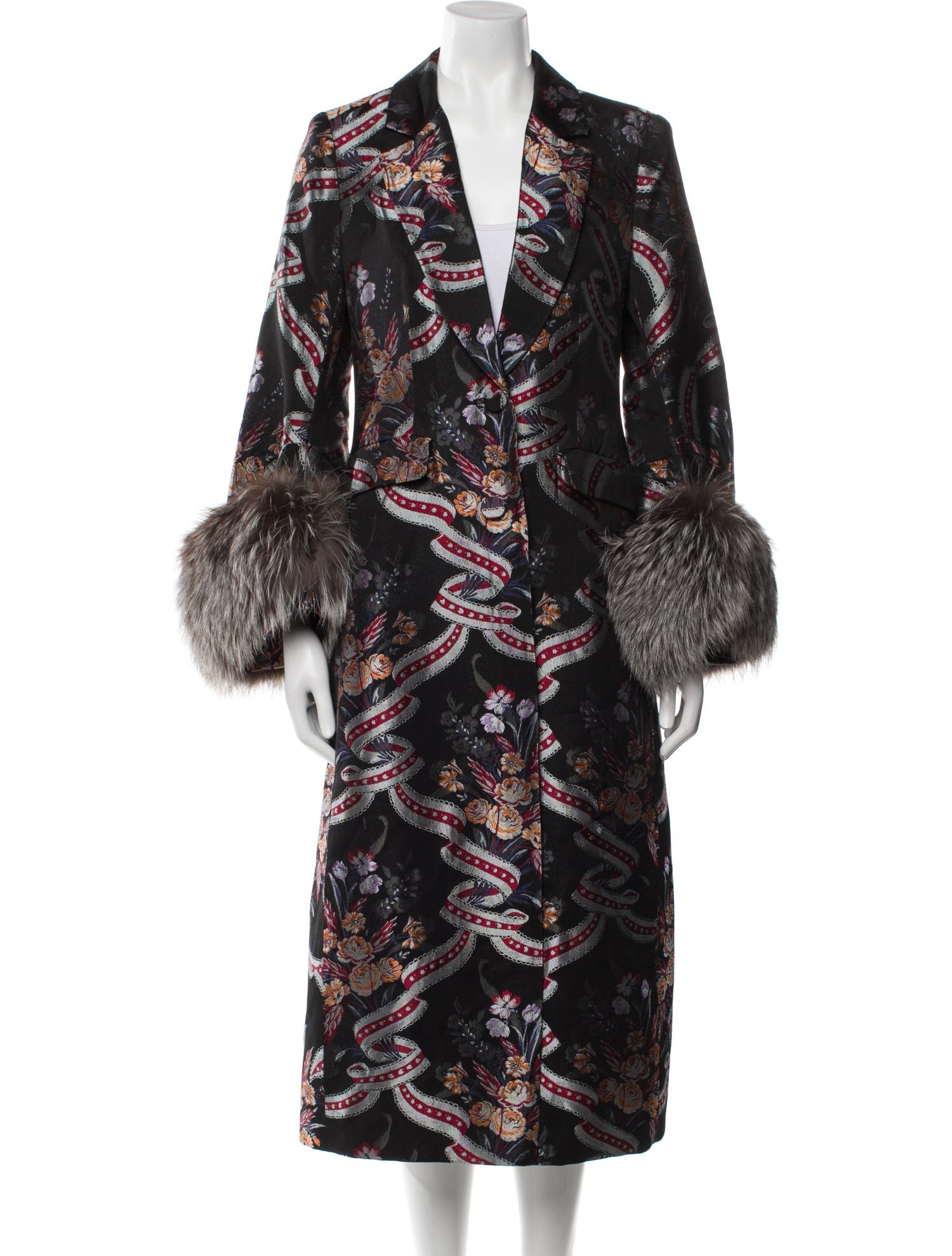 Cinq à Sept Fox Floral Print Fur Coat