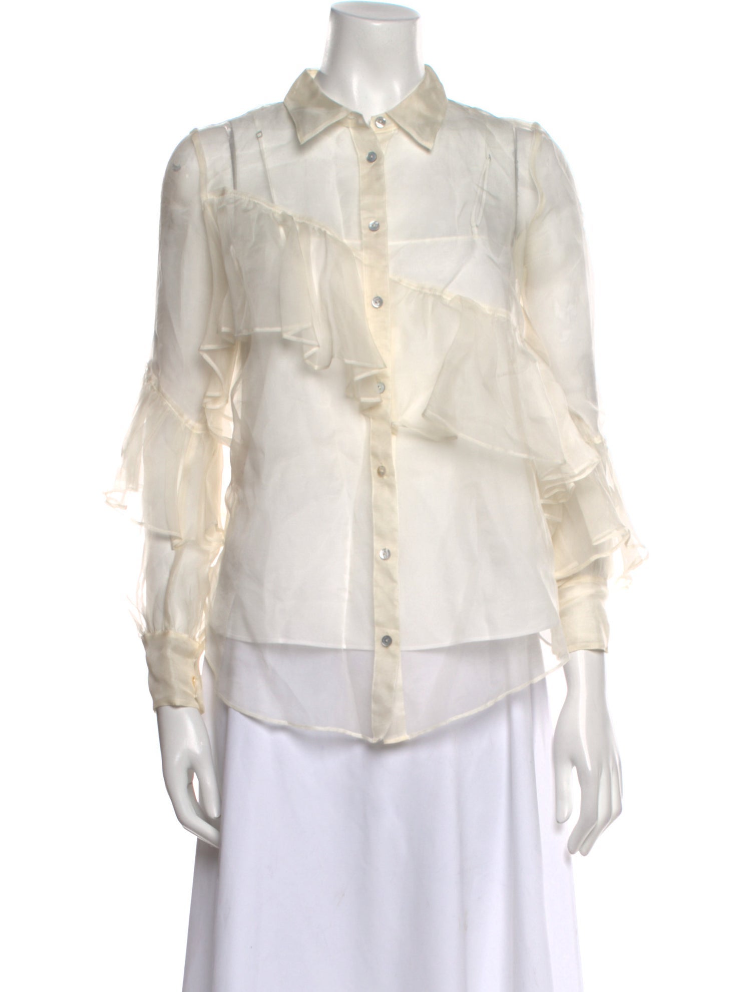 Cinq à Sept Silk Three-Quarter Sleeve Button-Up Top