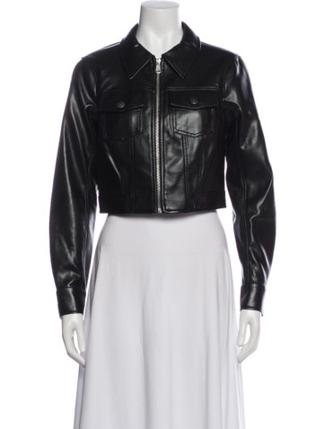 Pre-owned Cinq À Sept Faux Leather Biker Jacket In Black