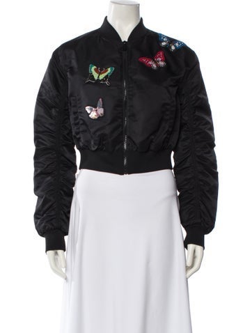 Pre-owned Cinq À Sept Printed Bomber Jacket In Black