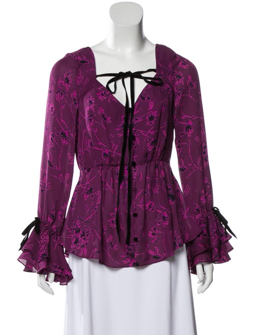 Cinq à Sept Silk Floral Print Blouse Purple