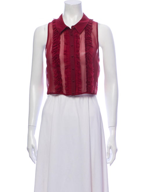 Cinq à Sept Silk Sleeveless Crop Top Red