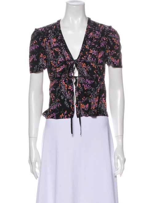 Cinq à Sept Silk Floral Print Crop Top Black