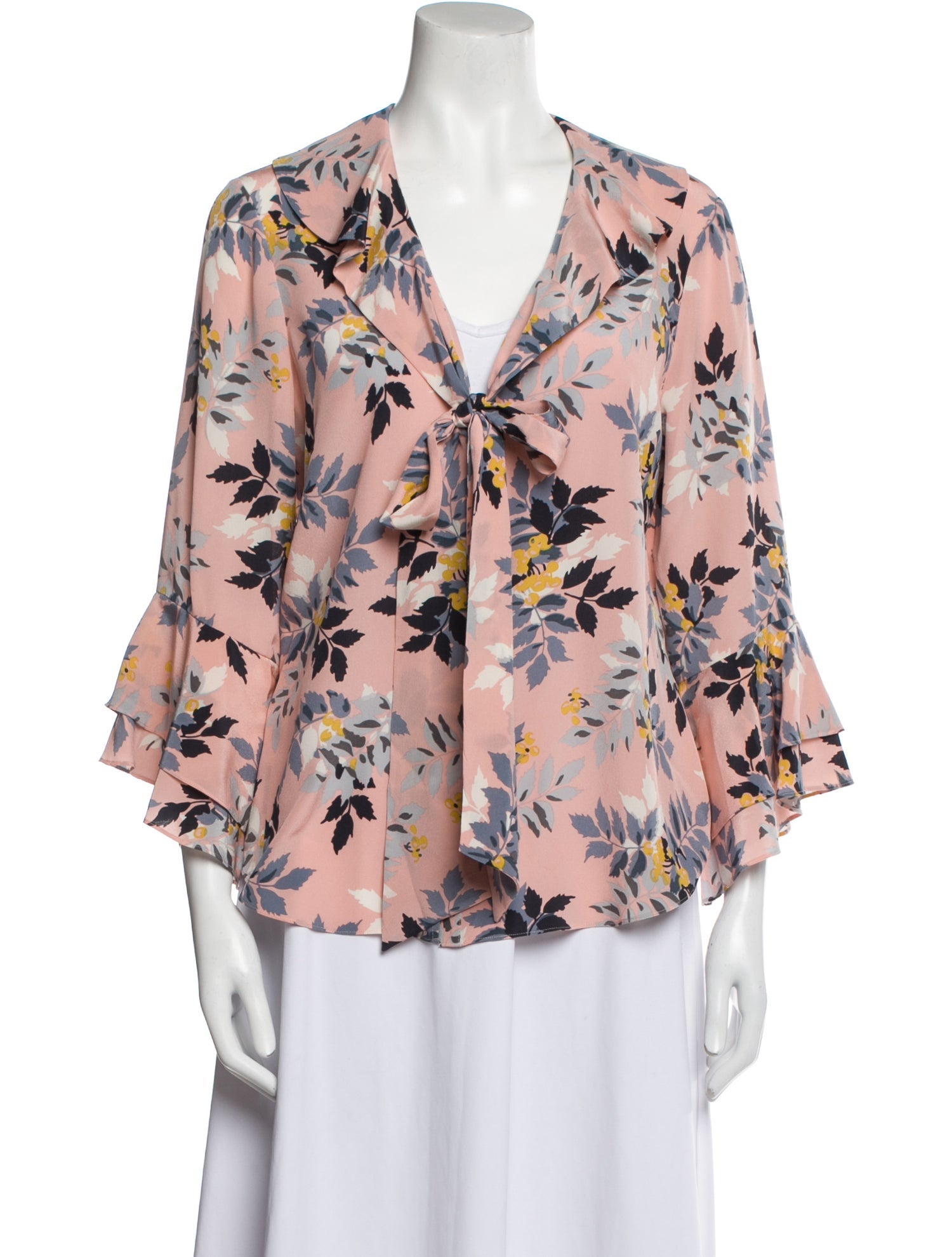 売れ筋商品|||アンクライン カットソー トップス レディース Women's Floral-Print Ruffle-Sleeve Blouse Santorini Blue Multi Unique Bargains Women's Floral Print Long Sleeve Ruffle