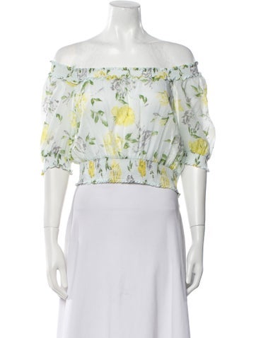 Cinq à Sept Tops Floral Print Off-The-Shoulder Crop Top S