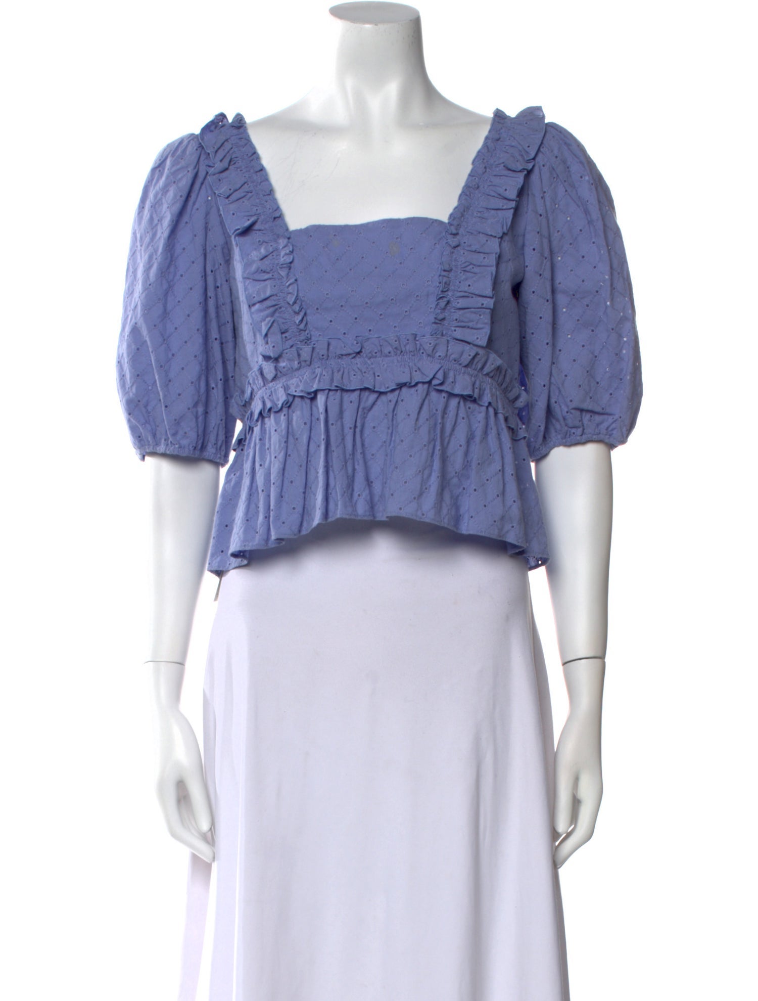 Cinq à Sept Square Neckline Short Sleeve Crop Top