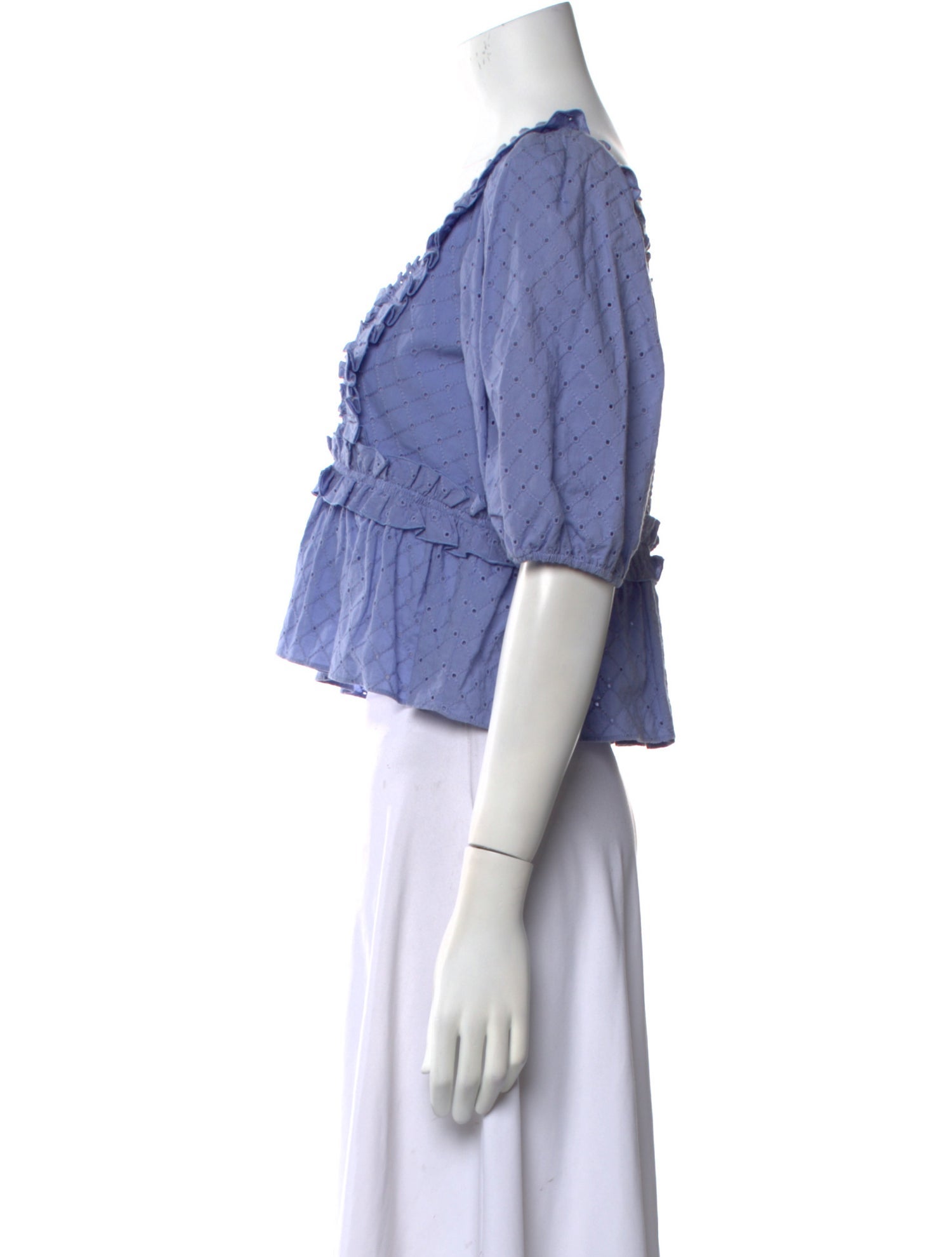 Cinq à Sept Square Neckline Short Sleeve Crop Top