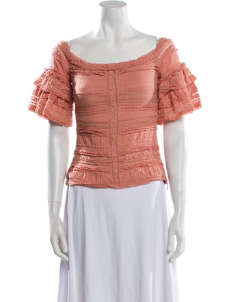 Cinq à Sept Scoop Neck Short Sleeve Crop Top