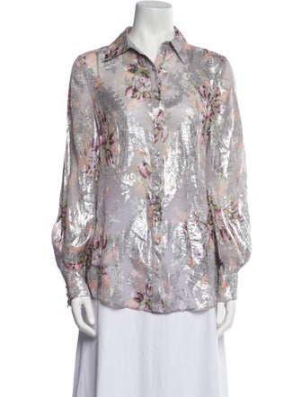 Cinq à Sept Silk Floral Print Button-Up Top