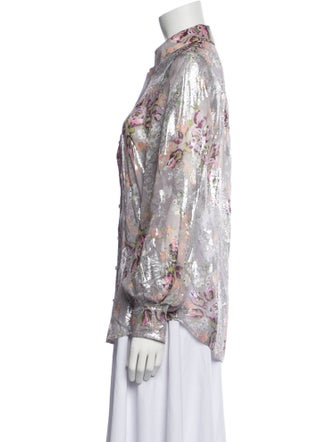 Cinq à Sept Silk Floral Print Button-Up Top