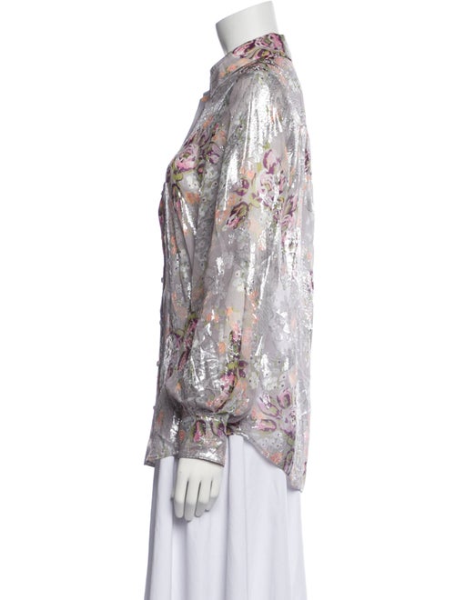 Cinq à Sept Silk Floral Print Button-Up Top