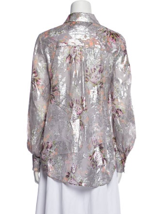 Cinq à Sept Silk Floral Print Button-Up Top