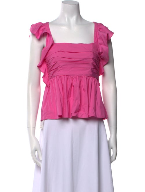 Cinq à Sept Square Neckline Short Sleeve Crop Top