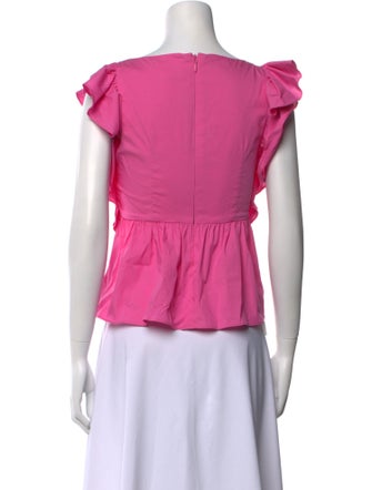 Cinq à Sept Square Neckline Short Sleeve Crop Top