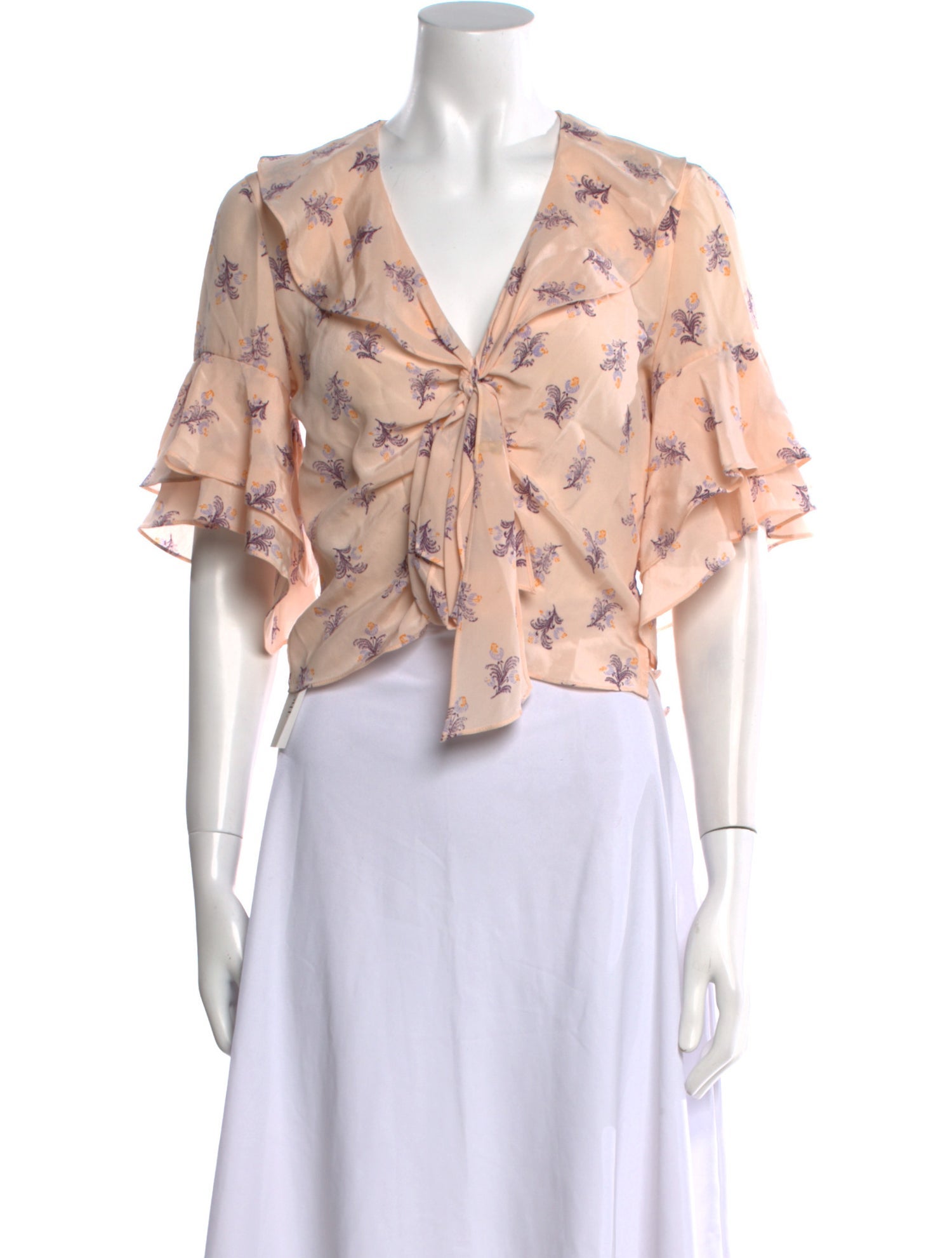 Cinq à Sept Silk Floral Print Crop Top