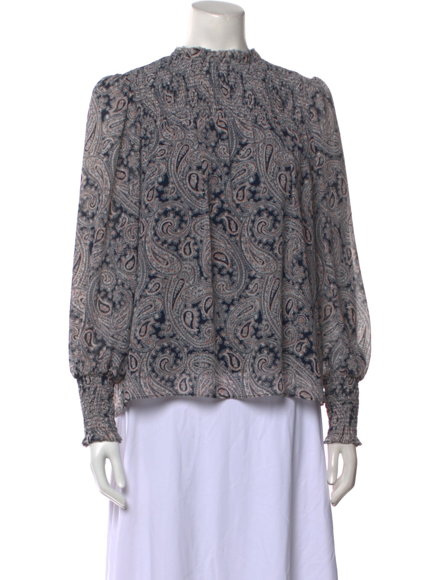 Cinq à Sept Paisley Print Mock Neck Blouse