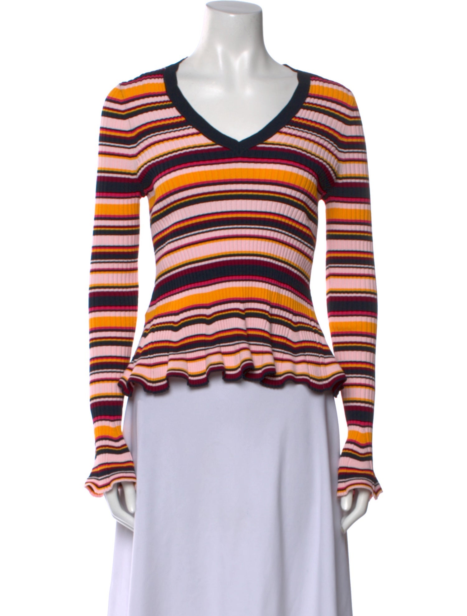 Cinq à Sept Striped V-Neck Top