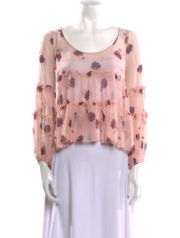 Cinq à Sept Tops Floral Print Scoop Neck Top XS